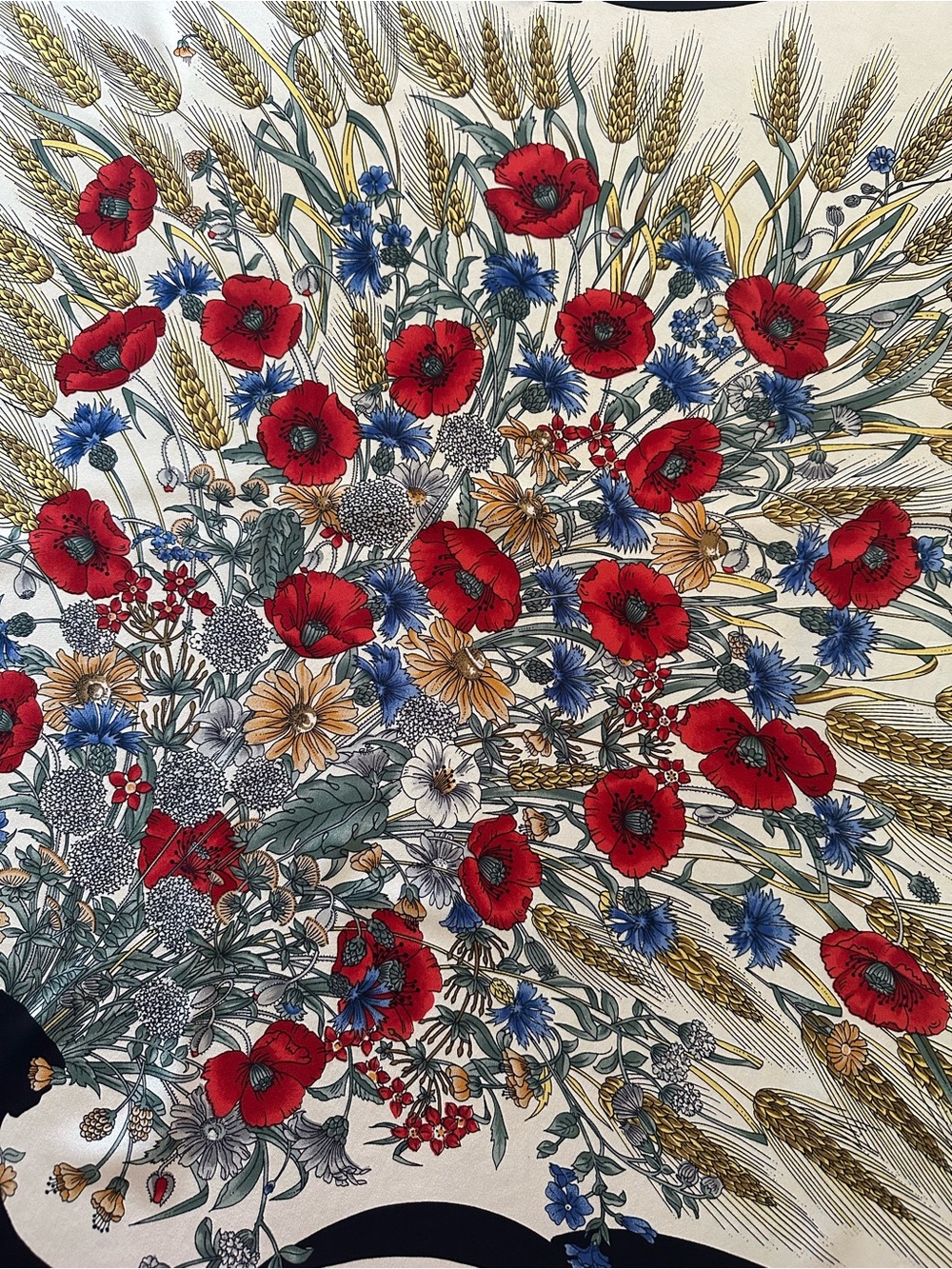 Vintage GUCCI Vittorio Accornero Flora Silk Scarf Poppies Wheat Cornflowers - Picture 8 of 13